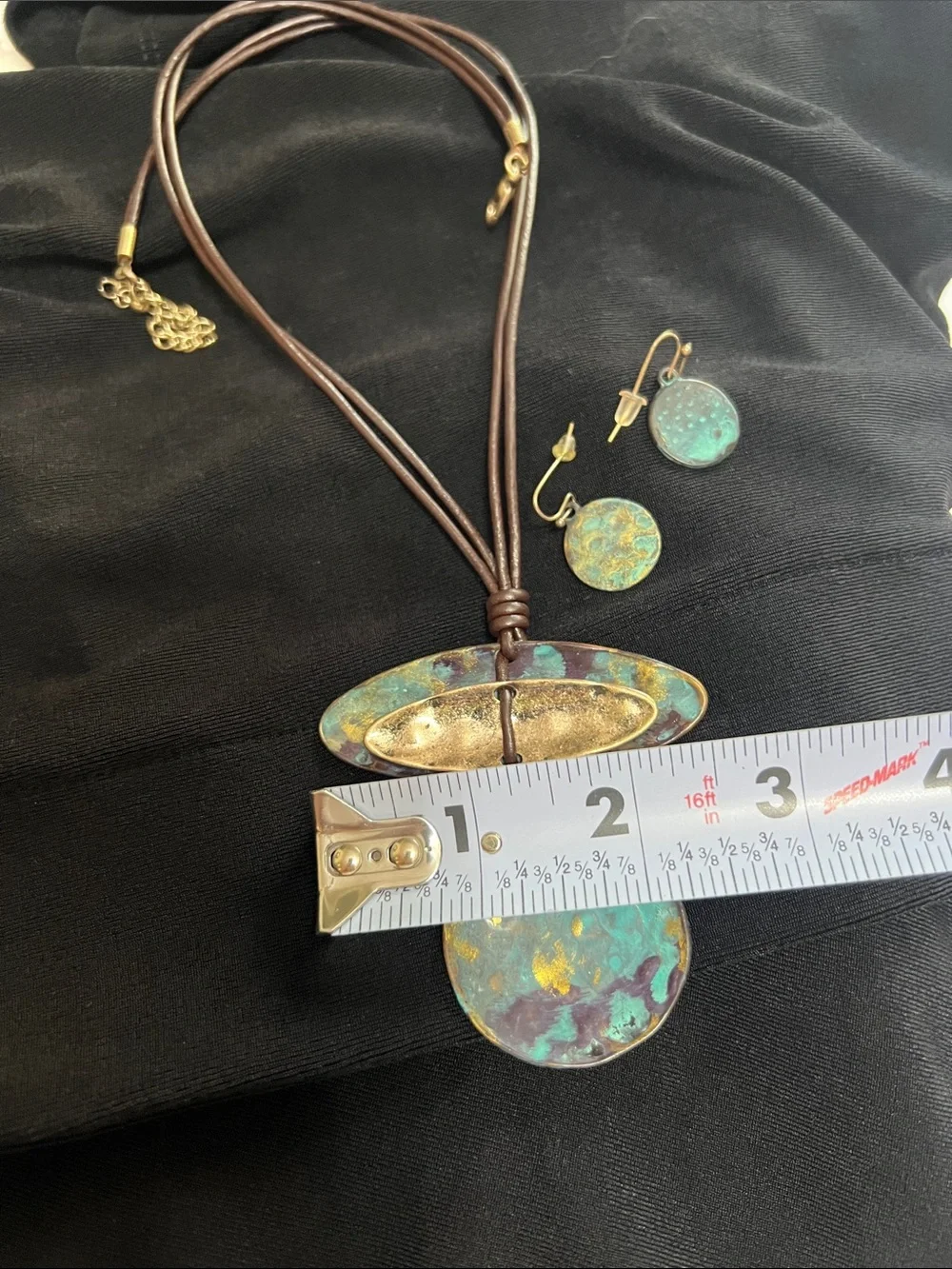 Artisan Turquoise Patina Pendant Necklace and Earring Set